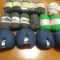 毛糸セット ダークブルー グレー 緑　レトロ