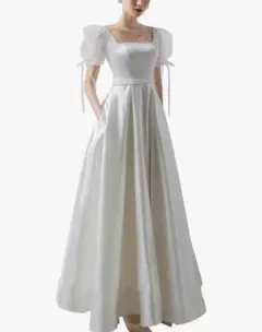 ホワイト スクエアネック ウェディングドレス