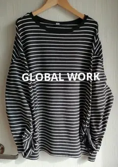 【GLOBAL WORK × 黒ボーダー】袖ネジリプルオーバー８分袖
