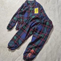 韓国服 子供服 チェック柄 ナイロン ジャケット・パンツセットアップ 140