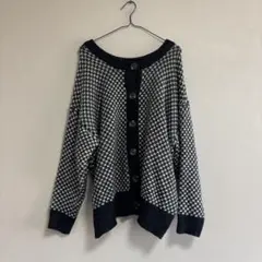 オフショルダー ニットカーディガン 黒白チェック