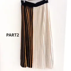 PART2 プリーツ　ニット　バイカラー　ロング　スカート　ベージュ　LL