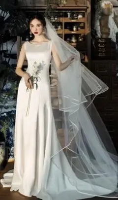 ロング　ホワイト　チュール　ウェディングベール