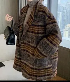 チェック柄ショートコート レディース