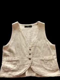 美品２回着　カリネ calinerベスト　ざっくり綿１００ステッチ　M位