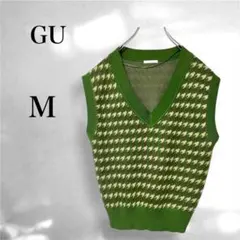 GU Vネック レトロ 千鳥格子 重ね着 ハウンドトゥース ニットベスト 春夏M