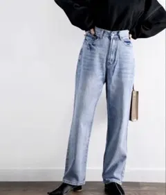 クラシカルエルフ ハイウエストストレート ライトブルーデニムパンツ