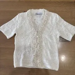 ZARA アイボリー レース編み カーディガン 半袖