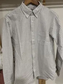 【ほぼ未使用】無印良品 洗いざらしオックスBD長袖シャツ グレーストライプ M