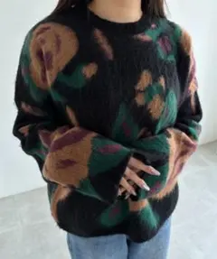 DIAVEL 花柄オーバーサイズニット ブラック 長袖セーター ユニセックス