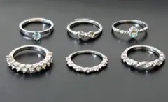 キュービックジルコニア　シルバーリング 6点セット