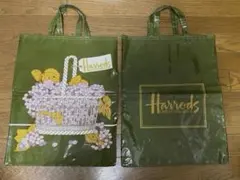 ハロッズ　トートバッグ ぶどう　緑　ビニールバッグ Harrods 2点セット