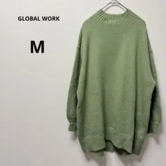 グローバルワーク ニット くすみグリーン M 長袖 セーター 秋冬 ウール混