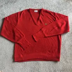 80s IZOD LACOSTE レッド Vネック セーター