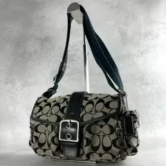 ✨美品✨コーチ　ショルダーバッグ シグネチャー　ソーホー　キャンバス×レザー　黒