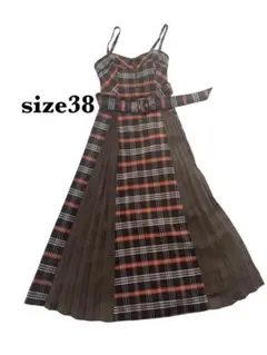 AND COUTURE カルゼチェックコンビプリーツキャミワンピース