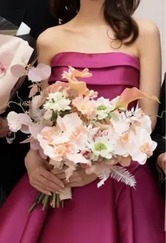 ブーケ　ウェディング　胡蝶蘭　カラー　ブートニア　セット　前撮り　結婚式