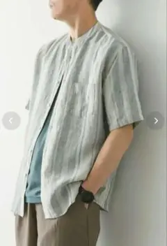 DOORS Durable Linen 麻100% バンドカラー シャツ Lのサムネイル