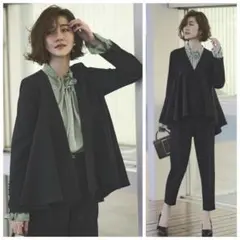 RUIRUE BOUTIQUE ノーカラードルマンスリーブペプラムパンツスーツM