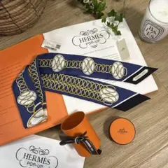 HERMES エルメス ツイリー エクスリブリス 馬車柄 ネイビー マリン