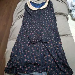 CINEMA CLUB 襟付き長袖花柄ワンピース L