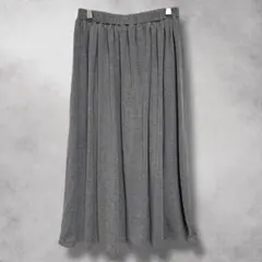 プリーツスカート/ミモレ丈/グレー/無地/ゆったり/ウエストゴム/シンプル