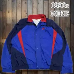 90s 銀タグ NIKE ナイキナイロンジャケット スウッシュ刺繍ロゴ Ｌ