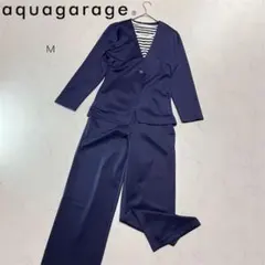 Aqua Garage セットアップ パジャマスーツ ストレッチ ネイビー