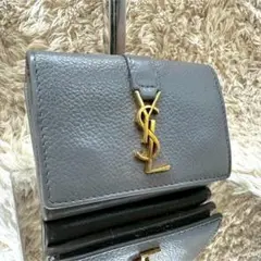【美品】サンローラン 三つ折財布 グレー キャビアスキン YSL レディース