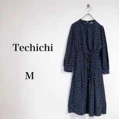 Te chichi（M）ドットプリントウエスト切替ワンピース　ネイビー　長袖のサムネイル