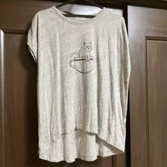 Samansa Mos2 猫プリント 半袖Tシャツ グレー Fサイズのサムネイル