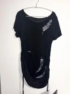 h.NAOTO 羽根プリント シャーリング カットソー