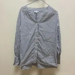 PLST ストライプ柄 長袖シャツ ネイビー Mサイズのサムネイル