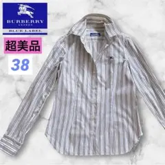 超美品　バーバリーブルーレーベル　38 M ストライプシャツ　長袖　ポニー　白