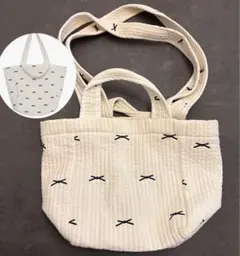 ヌビバッグ　リボン　刺繍　ホワイト　白2wayトートバッグ