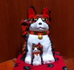 三河招き猫 土人形 サビ猫 親子猫 郷土玩具 美品