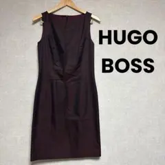 美品 HUGOBOSS ブラウン ノースリーブ バックボタン ひざ丈 ワンピースのサムネイル