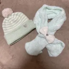ミントグリーン ニット帽とマフラーセット