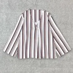 イング　マルチストライプ　Vネック　ブラウス　M 七分袖　白×紺×ベージュ×赤