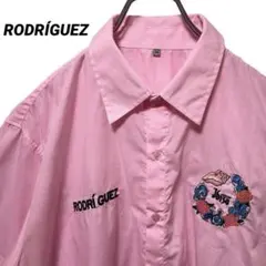 T-385 RODRÍGUEZ ワークシャツ 半袖 刺繍 M ピンク USA古着