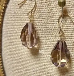 天然石　14kgf 大粒 アメトリン タンブルドロップ ピアス　アレルギー対応