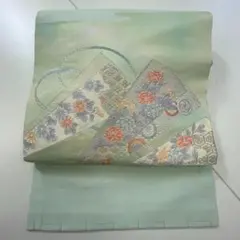 名古屋帯 帯 花柄 薄緑地 優しい色味 0415-14-G