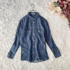 BOU JELOUD テンセルデニム風長袖シャツ（M）カジュアル　ダメージ加工