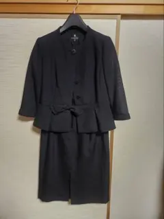 LANVIN NOIR フォーマルワンピース 38号 ペプラム リボン付き