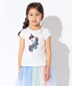 新品組曲anyFAMユニコーンスパンコール半袖Tシャツカットソー150cm白女子