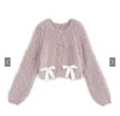 GRL グレイル シャギーニットリボンショート丈カーディガン[pm415]