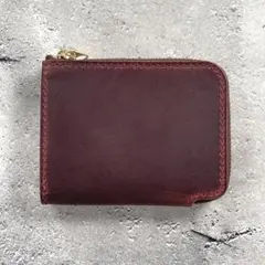 L字ファスナーウォレット　茶芯バーガンディ　コンパクト財布