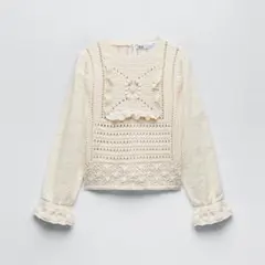 ZARA ザラ 刺繍入りコントラスト素材セーター かぎ編み クロシェ