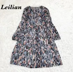 【美品】 Leilian 9 胸元プリーツ 長袖ワンピース グレー系のサムネイル