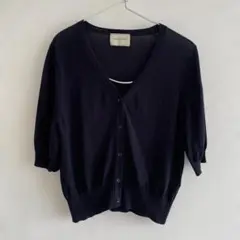 UNITED ARROWS TOKYO 五分袖 Vネックカーディガン 濃紺のサムネイル